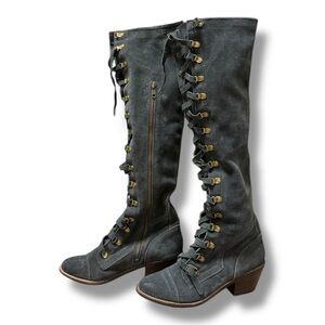 Jeffrey Campbell Free People Suede Boots, Dark Grey, Lace Up, Size  8M